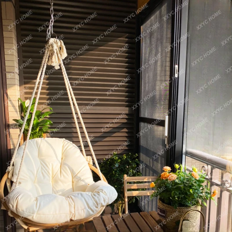 Indonesia Real Rattan Hanging Chair Cotton String Furniture Attrazioni B & B Studio Art Outdoor Swing Basket Sedia A Dondolo