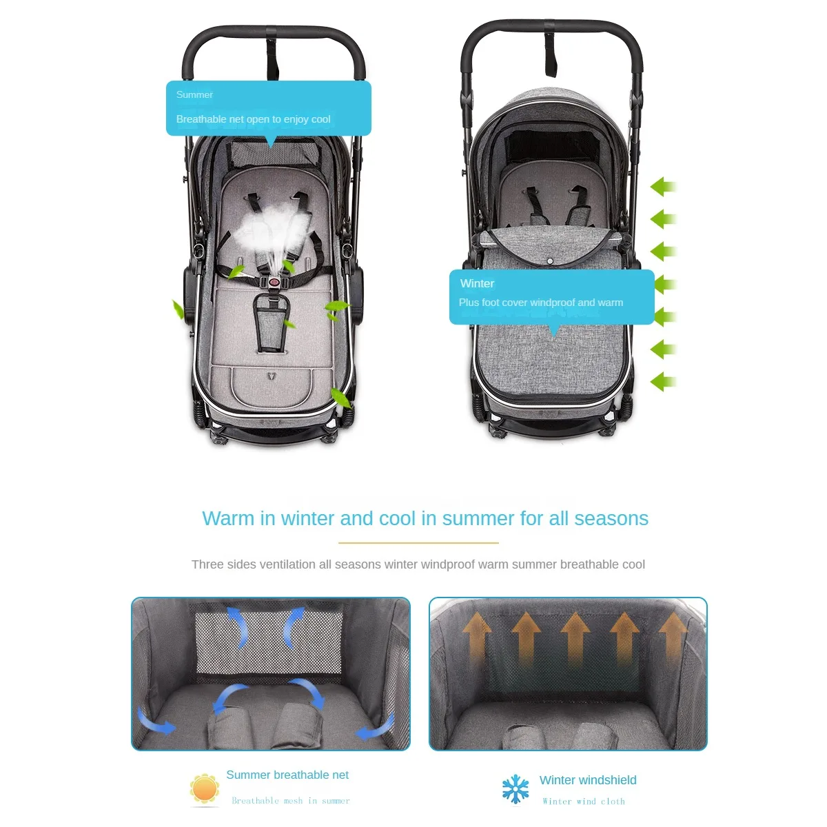 Baby Stroller Portable Fold Pram Aluminum Frame High Landscape For Newborn