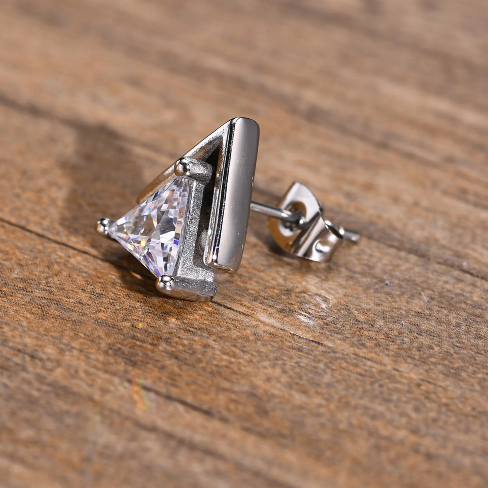 Dreieck-Ohrstecker, Herren-Ohrring, dreieckige Ohrstecker, CZ-Ohrringe, Edelstahl-Geometrie-Schmuck, einfache Ohrringe, alltäglicher Schmuck – Detail 6