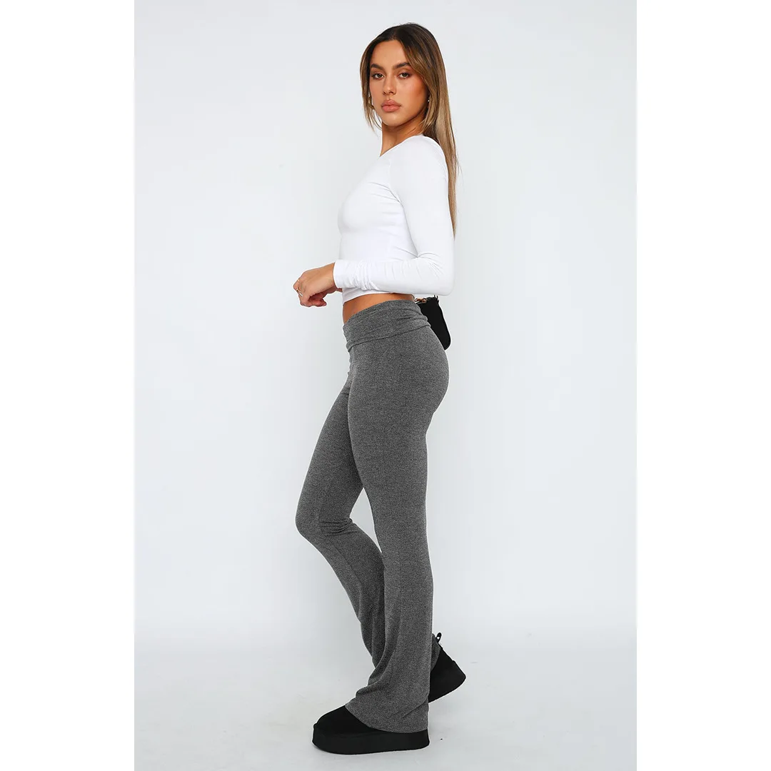Women Low Rise Flare Pants Foldover Bell Bottom Workout Lounge Y2k Bootcut  Leggings Casual Sports Yoga Pants Solid Sweatpants - AliExpress