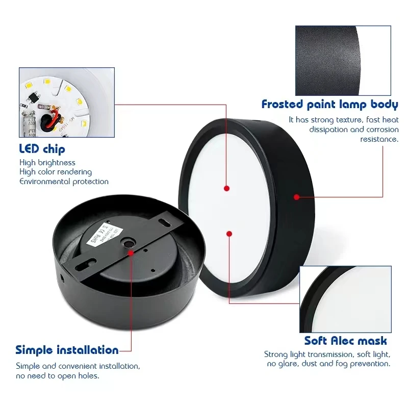 표면 장착 LED 천장 조명 원형 패널 램프, 따뜻한 흰색 스포트라이트, 가정용 LED 다운라이트, 9 W, 12W, 15W, 18W, 110V, 220V