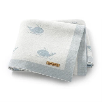 Coperta per neonato 90 * 70 cm lavorata a maglia per neonato ragazzo ragazza biancheria da letto trapunta moda simpatico cartone animato balena passeggino fasciatoio avvolgere super morbido