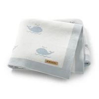 Newborn Baby Blanket 90*70CM Knitted Infant Boy Girl Bedding Quilt Fashion Cute Cartoon Whale Stroller Swaddling Wrap Super Soft 1