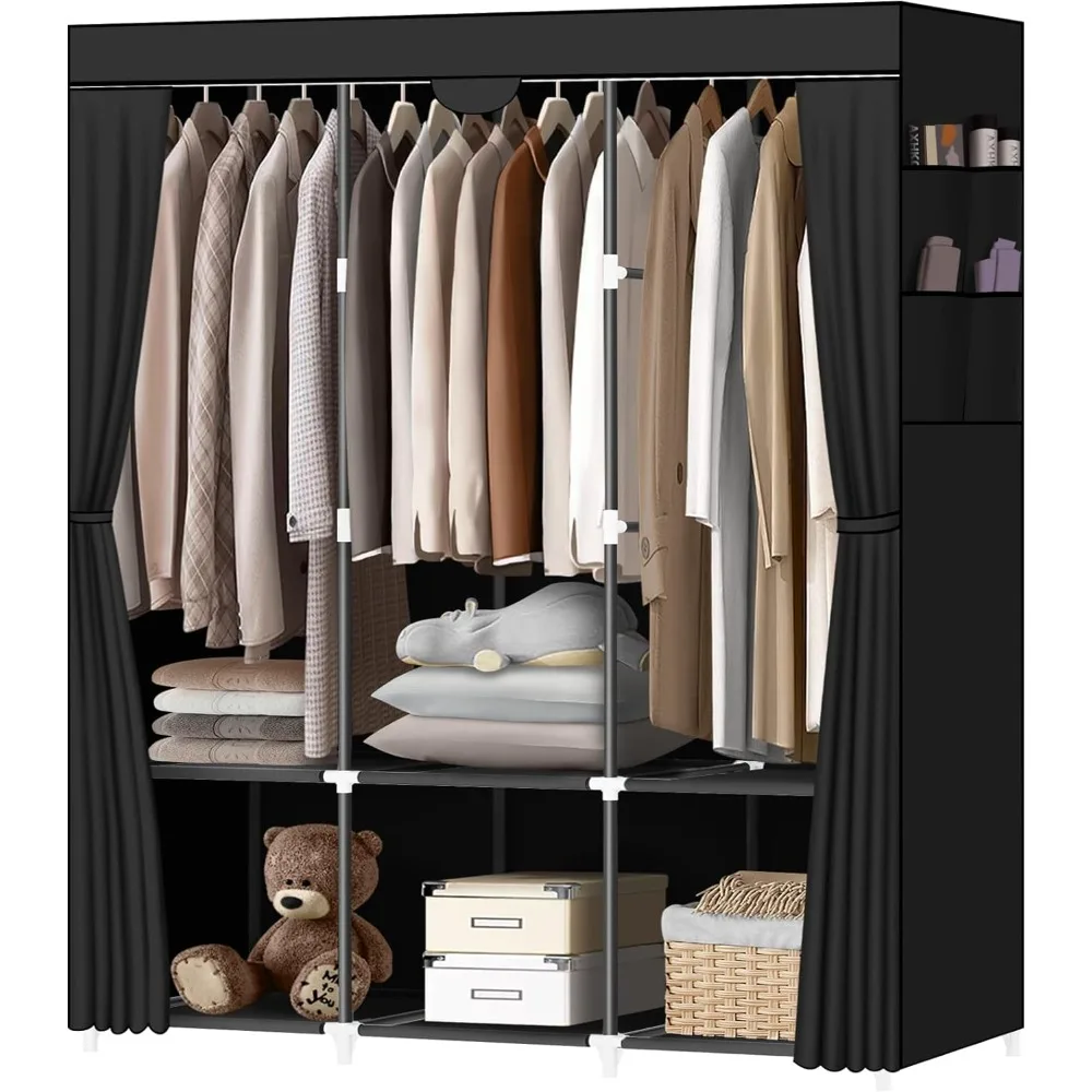 

LOKEME Portable Closet, Portable Closets for Hanging Clothes with 3 Hanging Rods and 6 Storage Shelves and 4 Side Pockets
