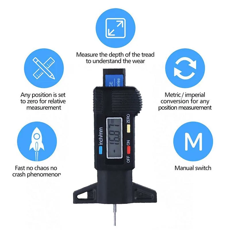 Digital Display Car Tyre Tire Tread Depth Gauge Meter Measurer Tool Caliper Thicknes Gauge Brake Pad Shoe Wear Monitoring System 5
