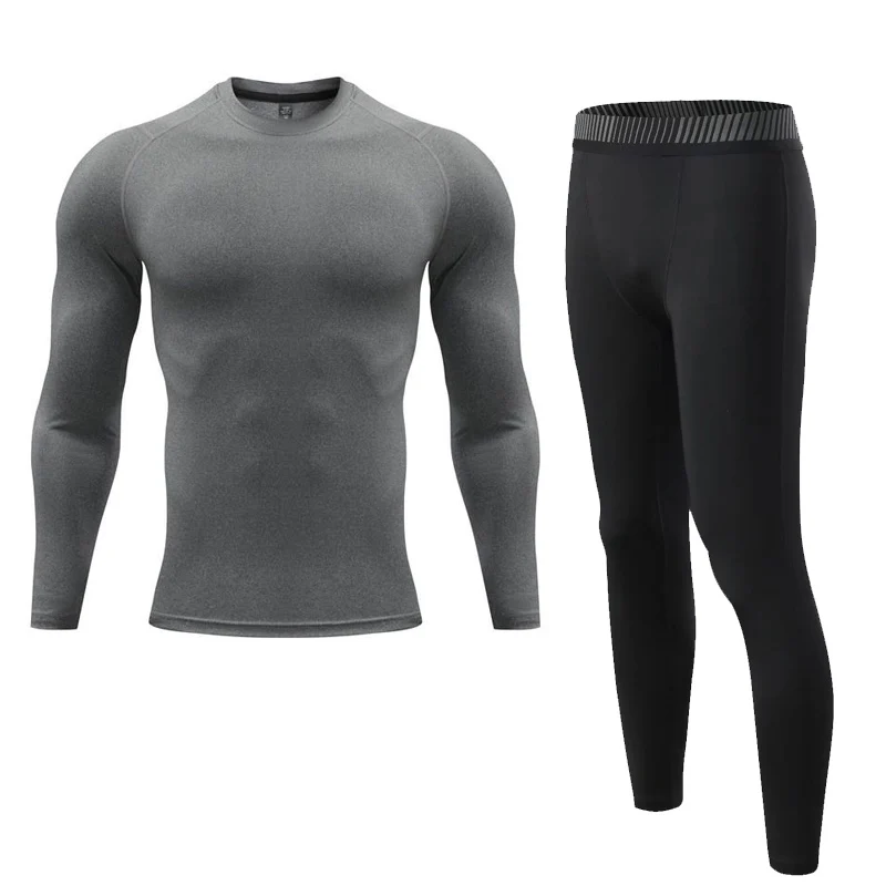 Fitness clothing Men Winter Sports Thermal Underwear Base Layer Workout Tights Compression Tracksuit solid color rash guard male
