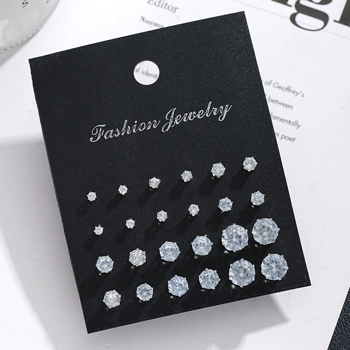 Wedding stud earrings set 12 pair pack for women men crystal rhinestone party jewelry