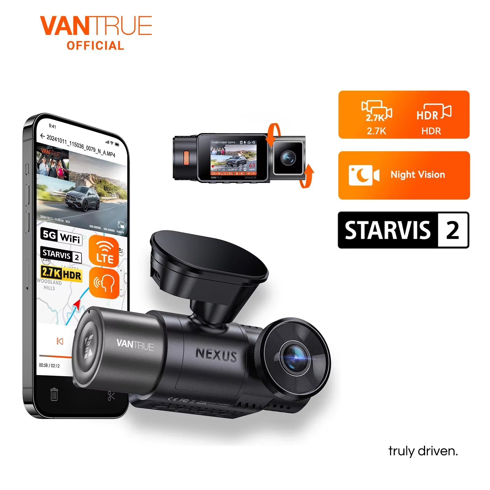 VANTRUE E2（新品未開封） Vantrue N2X 2.7K Front & Interior Dash Cam | EzDashcam