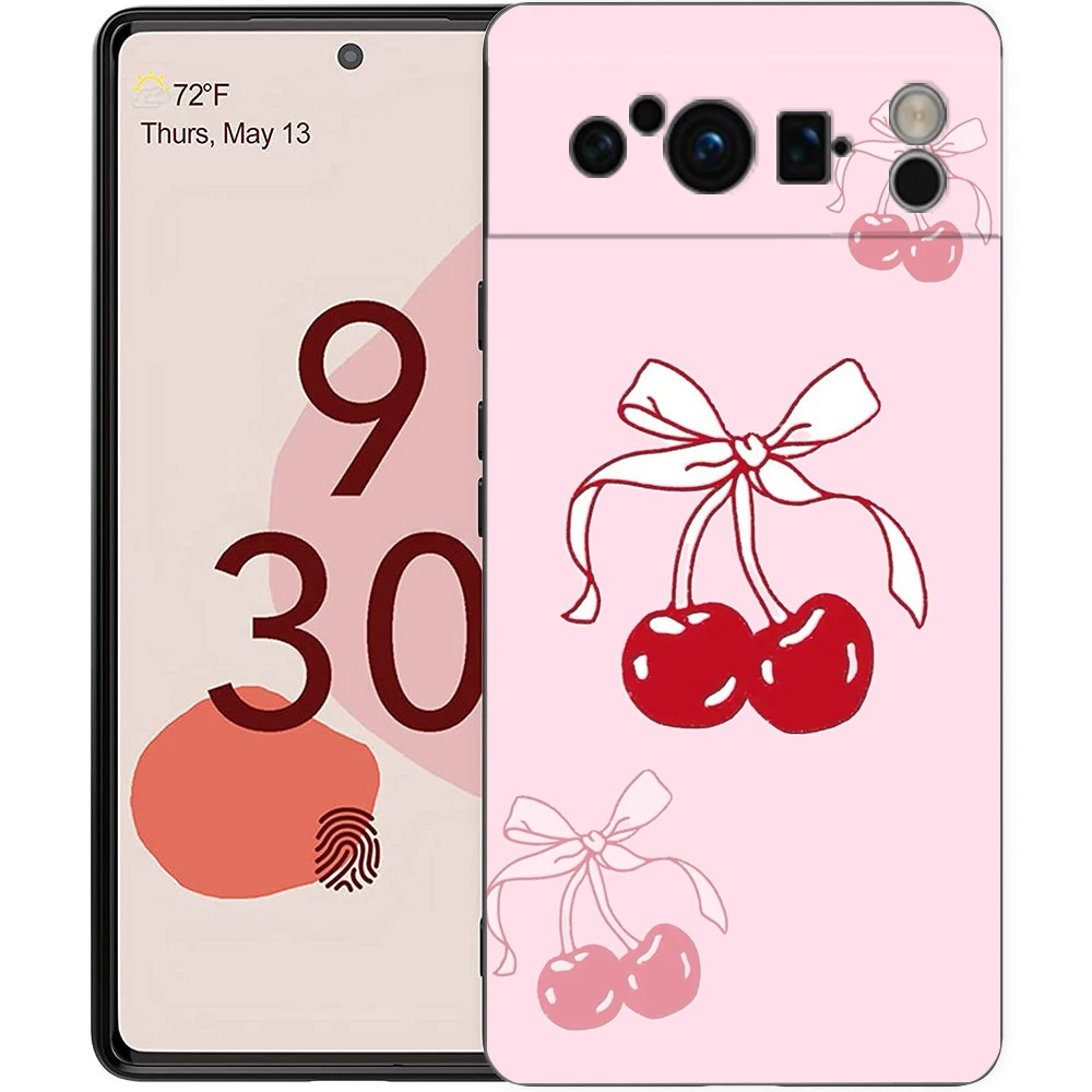 Charming Cherry Bow Soft Shockproof Black Phone Cover