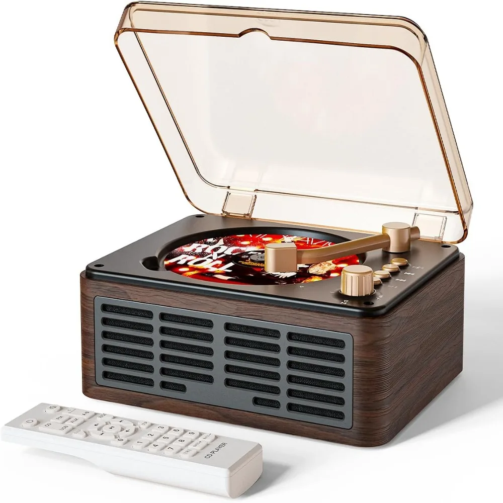 Nostalgic Built-in Speakers Wood CD Player Bluetooth Transmitter Bass Boost Music Player Walnut Brown Wired M Radio