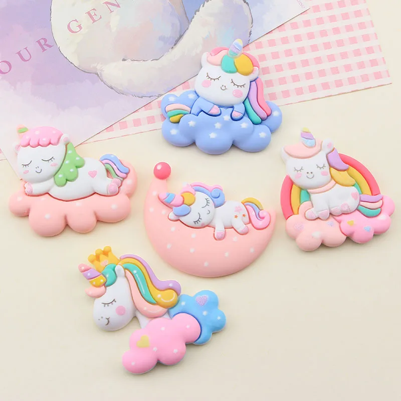 10pcs Big Unicorn Resin Flatback Cabochons Cute Large 55mm Cartoon Rainbow Unicorns Flat Back Embellishment for Scrapbooking