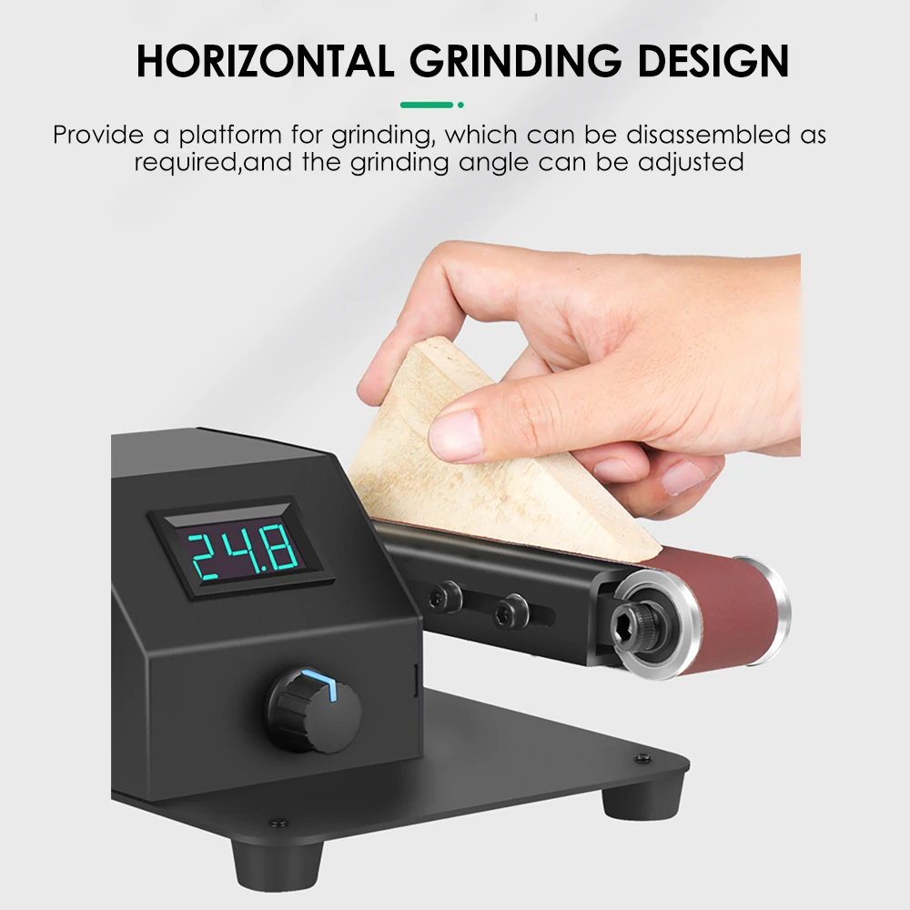 350W Mini Belt Sander Electric Sanding Polishing Grinding Machine Stepless Speed Regulation with 10 Sanding Belts for Polishing