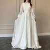 Muslim Ivory A-line Wedding Dresses Satin Draped 2023 New Design Pleat Full Brideing Gown Floor Length O-Neck robe de mariée 3