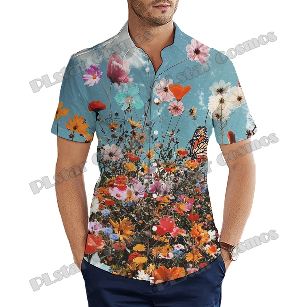 Summer Harajuku Short sleeve Shirts butterflies and flowers 3D Printed Men's Hawaiian Shirt Unisex Casual Beach Shirt CY-21