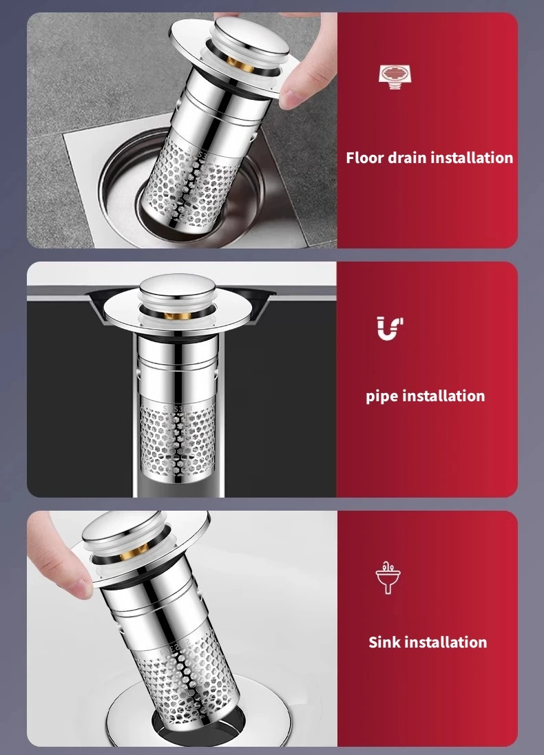 Description Picture 6 of itemWashbasin Drain Filter Pop-Up Bounce Core Stopper Hair Catcher Shower Sink Strainer Kitchen Bathroom Accessory