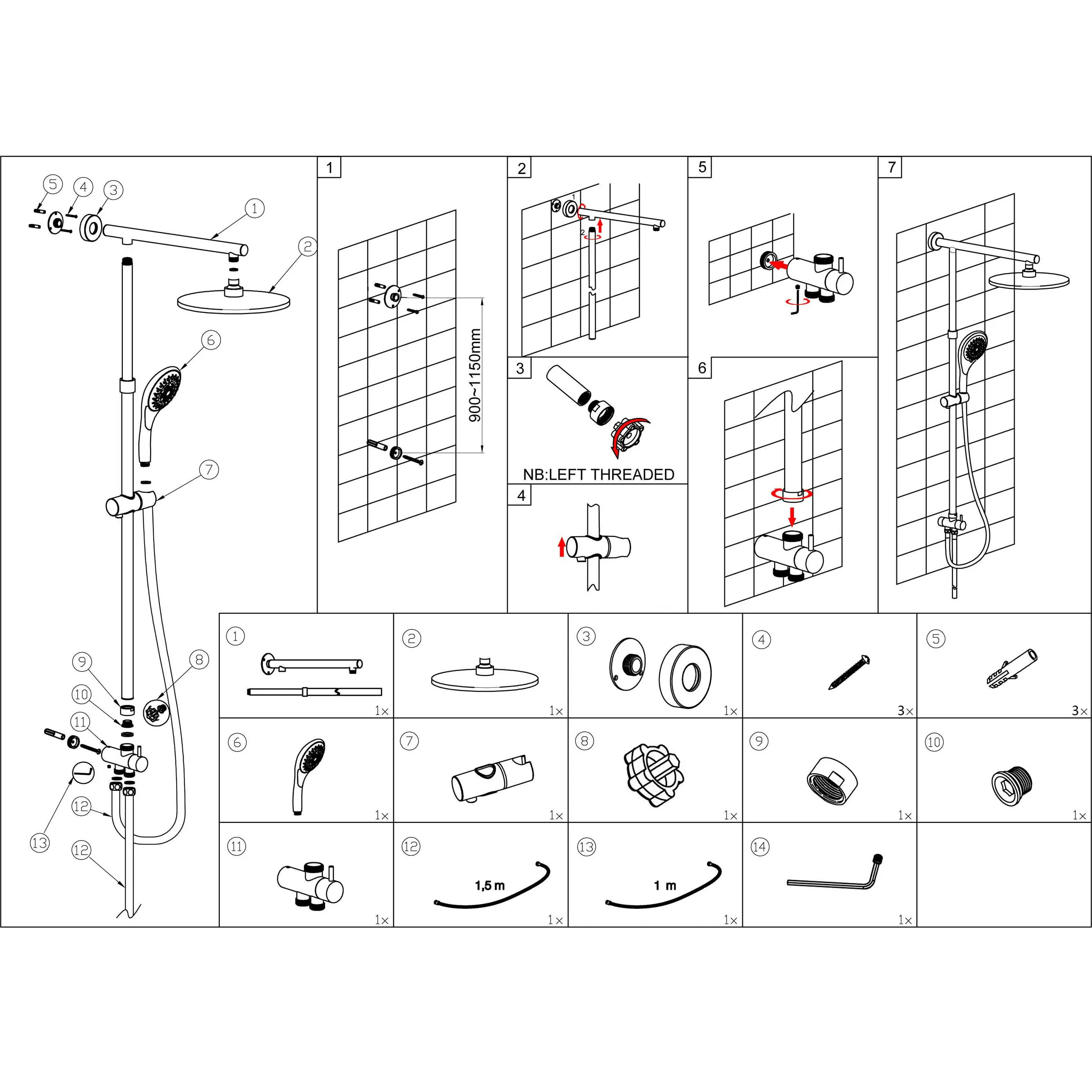 **Sydney Stock** KYLINS Square 10" Rain Shower Head Rose 3 Mode Handheld 2 In 1 Sliding Rail Slider Wall Arm Set WELS WaterMark