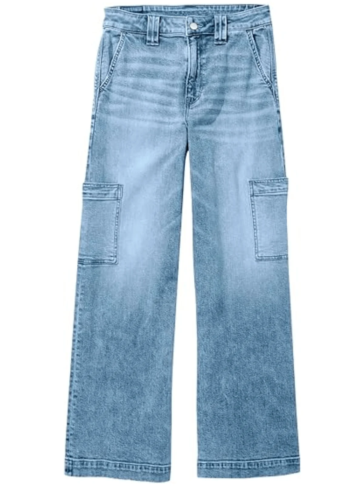 Women's Cargo Jeans Baggy Lady Vintage Light Blue High Waisted Wide Leg Loose Denim Pants Fashion Wide Trousers With Pockets