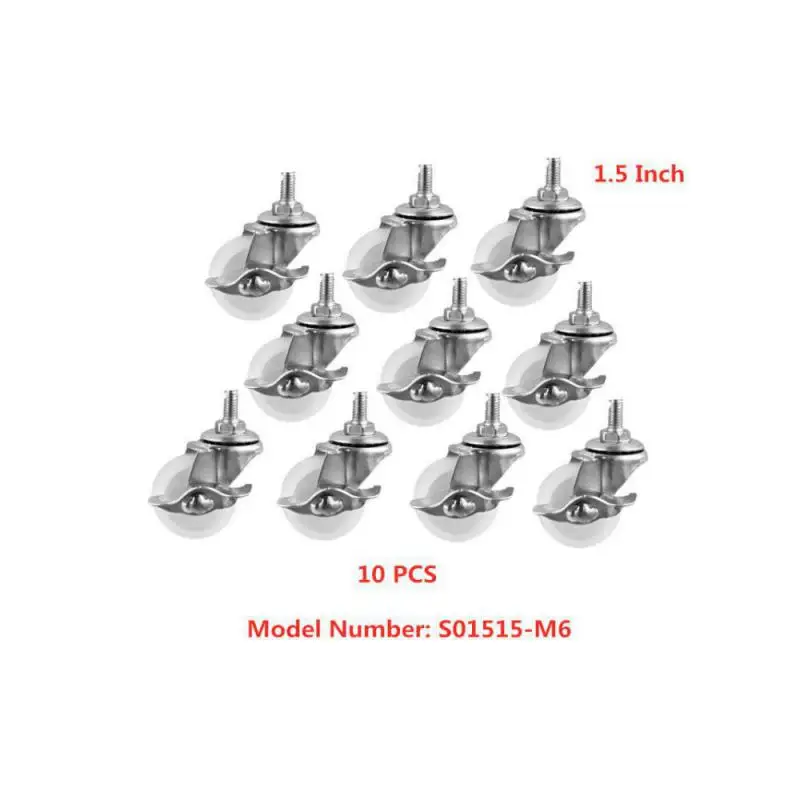 

(10 Packs) Casters Spot 1.5 Inch White Pp Screw Brake Wheel M6 Diameter 40mm Small For Shelf