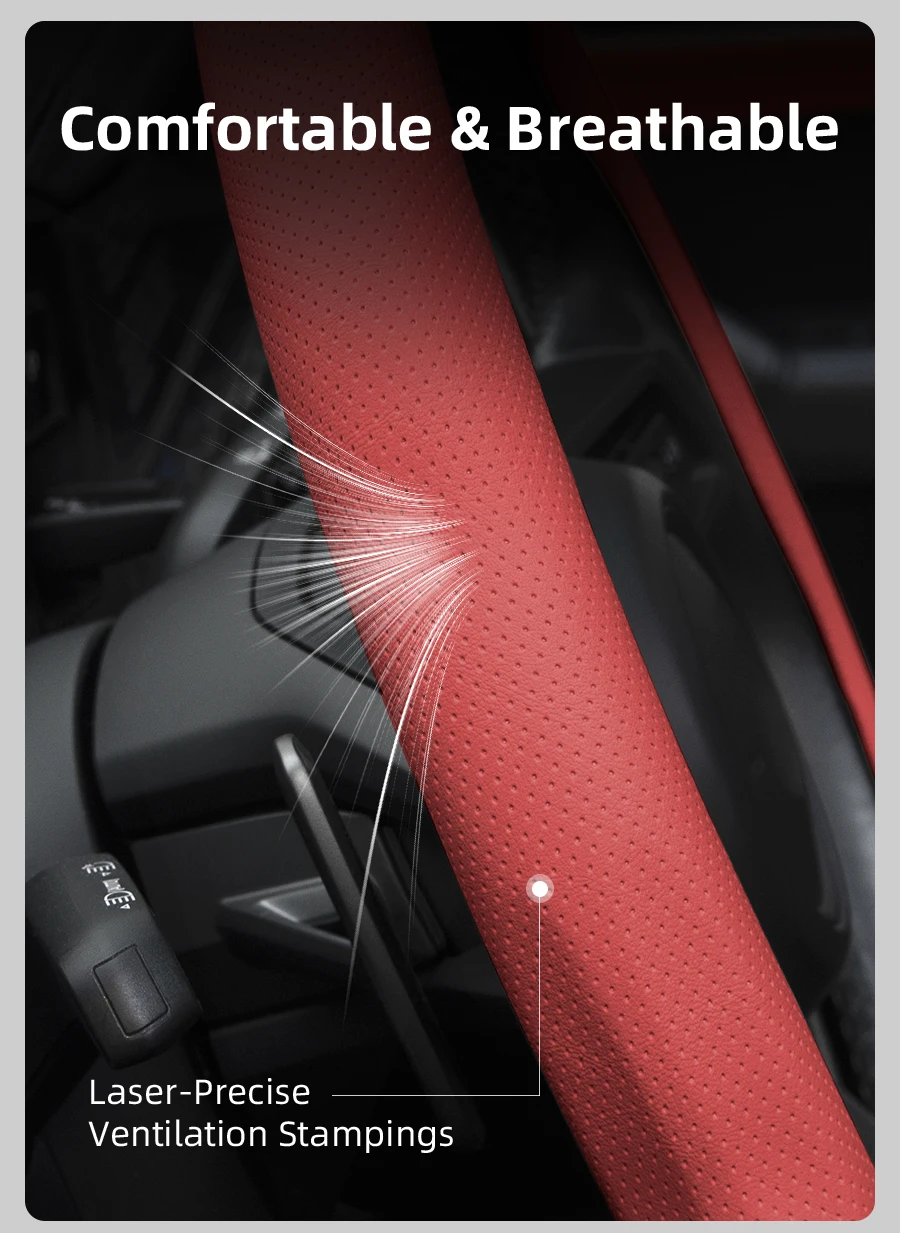 Geeignet für Tesla-Lenkradbezug aus perforiertem Leder, rutschfest, schweißabsorbierend, atmungsaktiv, integrierte Schutzhülle zum Aufstecken für Modell 3 Y S X und andere Modelle, erhältlich in Schwarz, Orange, Rot, Weiß, Grün – Detail 6