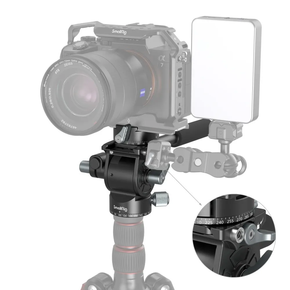 SmallRig Lightweight Fluid Video Head 360&deg; Swivel Removable Telescopic Handle Adjustable Lightweight Portable 3457 3259 camera fluid head