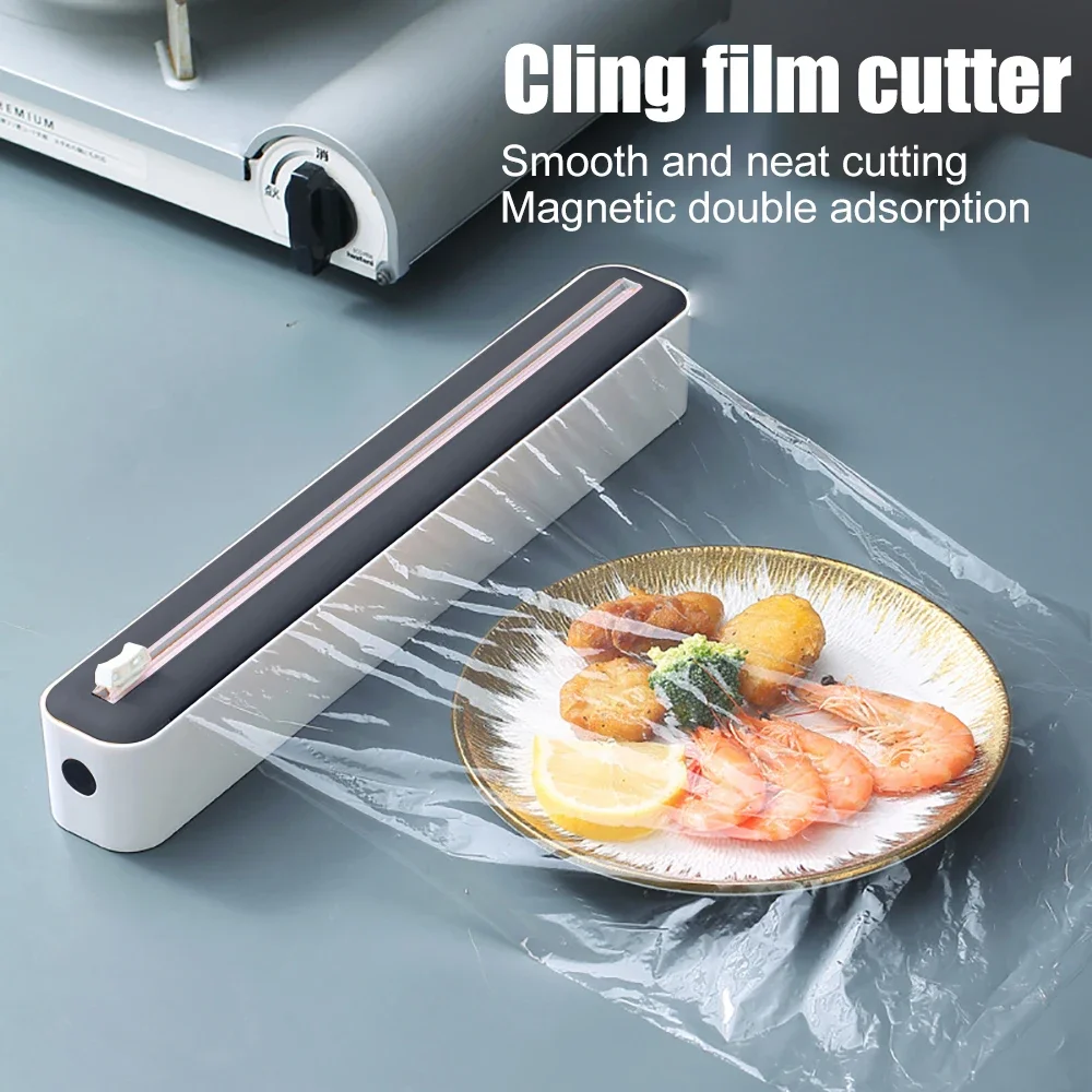 2 in 1 Food Film Dispenser Magnetic Wrap Dispenser with Cutter Storage Box Aluminum Foil Stretch Film Cutter Kitchen Accessories