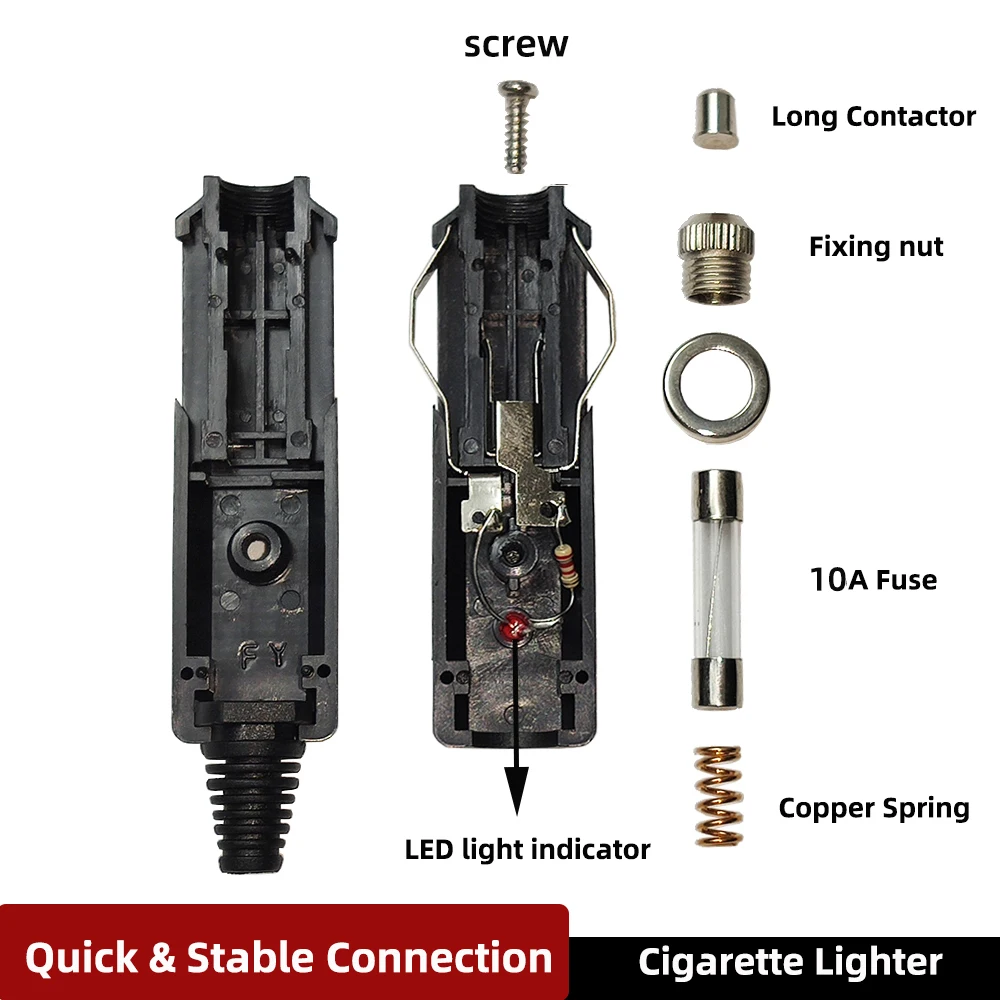 Male Plug Cigarette Lighter Outlet + Eyelet Terminal Spring Power