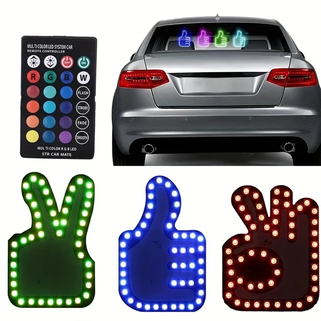 Funny Car Finger Light with Remote Control Multifunctional Warning Light  Anti Rear Collision Light Interactive Palm Light Panel - AliExpress