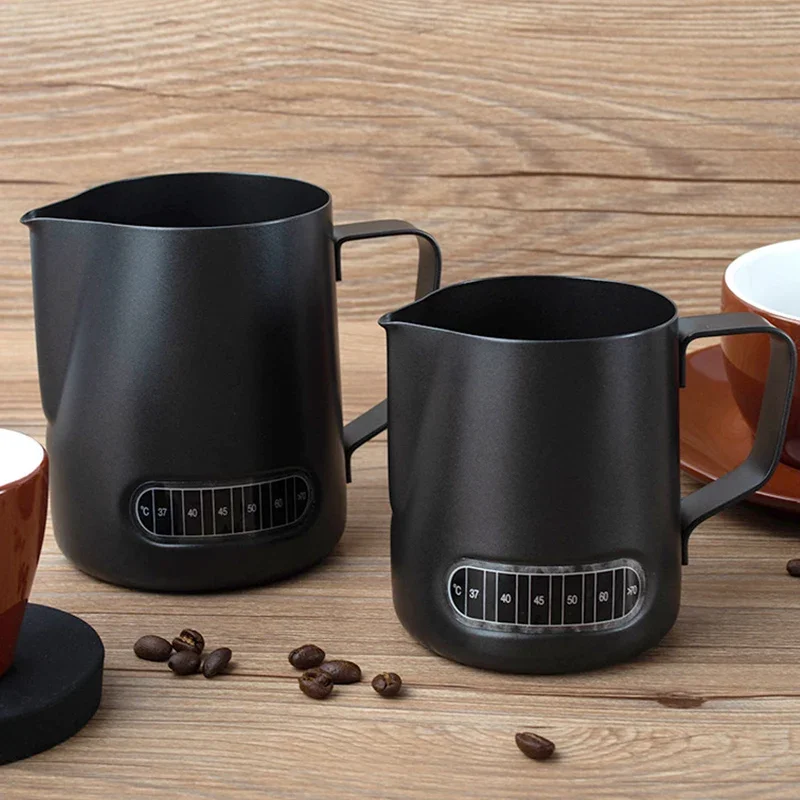 Milk Frother Jug Milk Frothing Jug 350/600ML Stainless Steel Milk Frother Pitcher with Thermometer Indicator Milk Pitcher Barista Coffe Latte Art Cup Jug