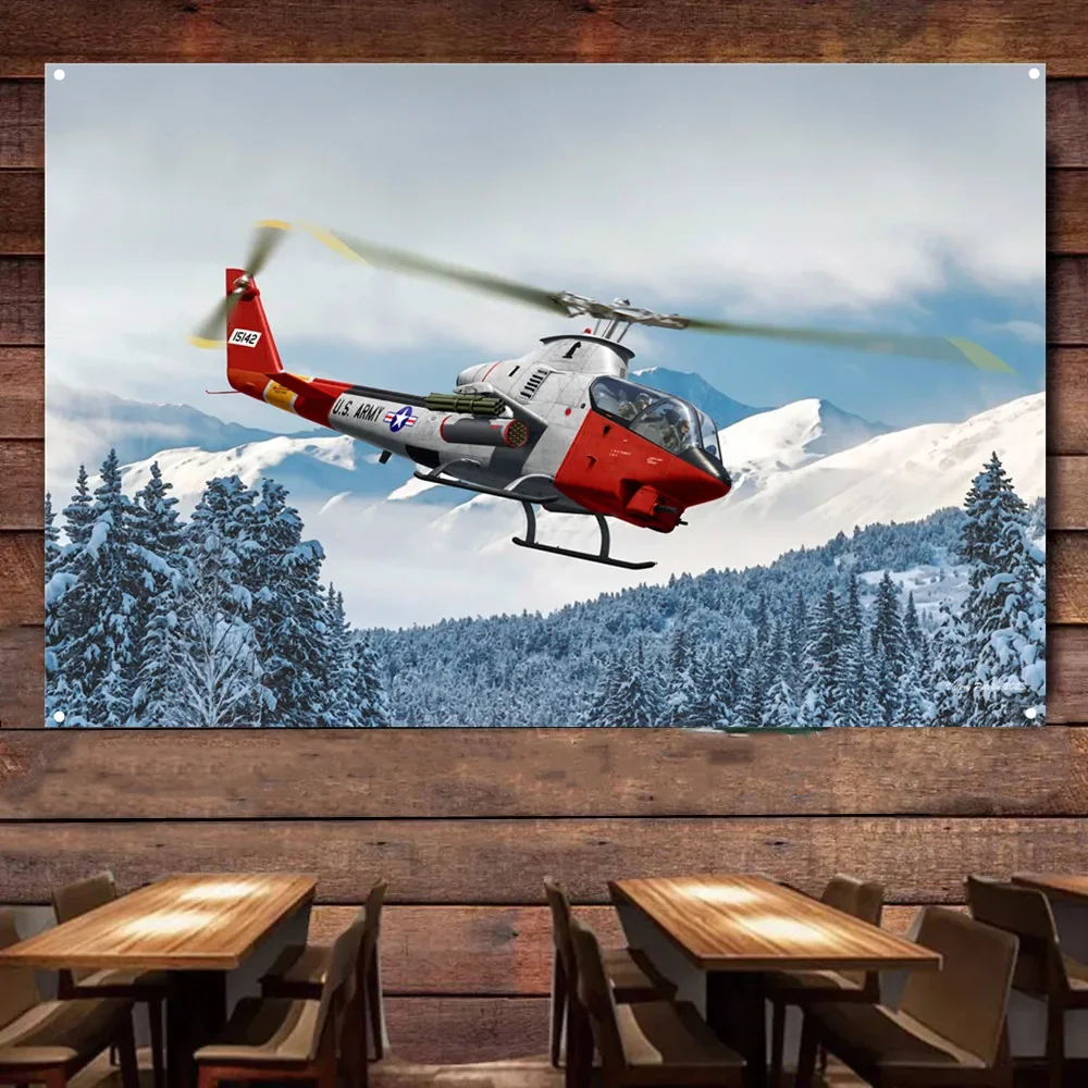 Ah-1G Arctic Cobra Attack Helicopter Poster Wall Chart Military Art Banner Air Force Army Fans Wall Hanging Flag Canvas Painting