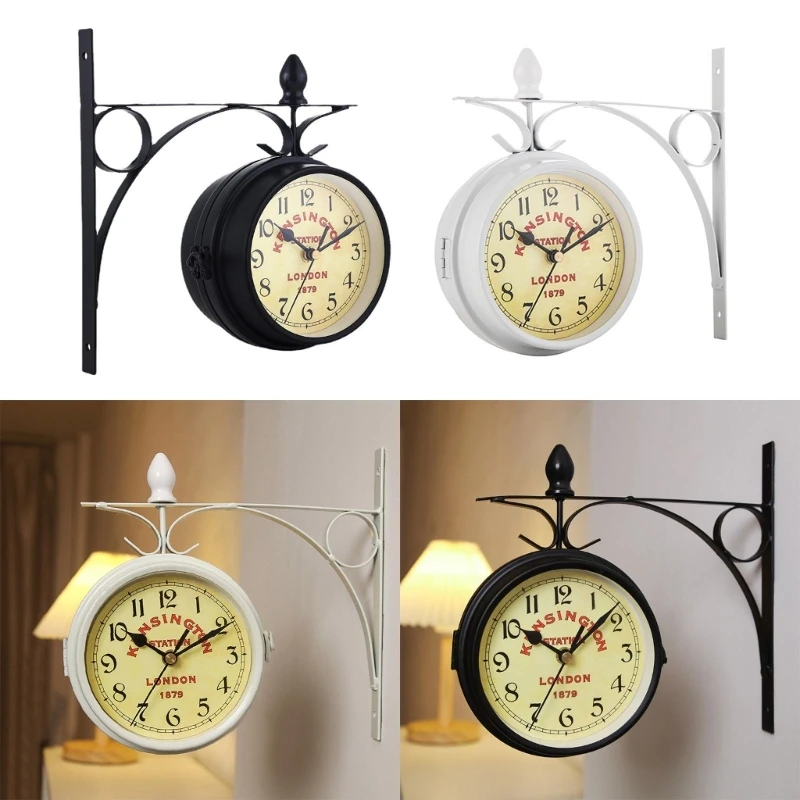 

Vintage Double Side Silent Wall Clock Decorative Clock Party Decoration Supplies for Home Festival Indoor Outdoor Drop Shipping