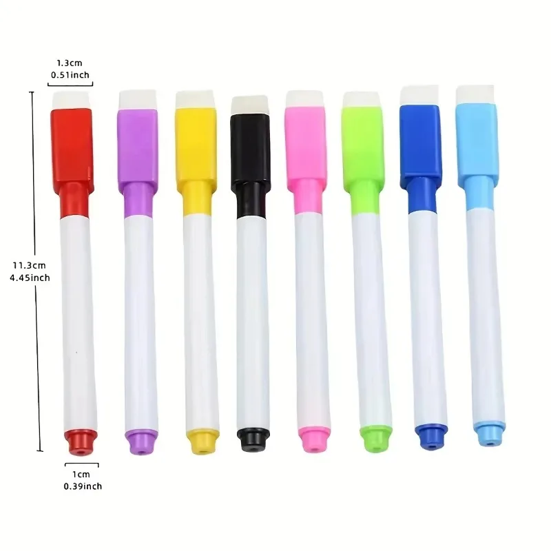 Set of 8 Small-sized Magnetic Whiteboard Dry Erase Markers for Children's Graffiti, Small Drawing Pens in Color, Convenient