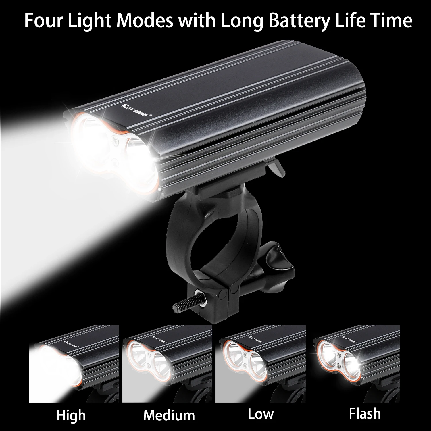 WEST BIKING 1600 Lumens Bicycle Lights LED Bulb Waterproof Bicycle Front Light USB Charging Flashlight Cycling Lamp Bike Light