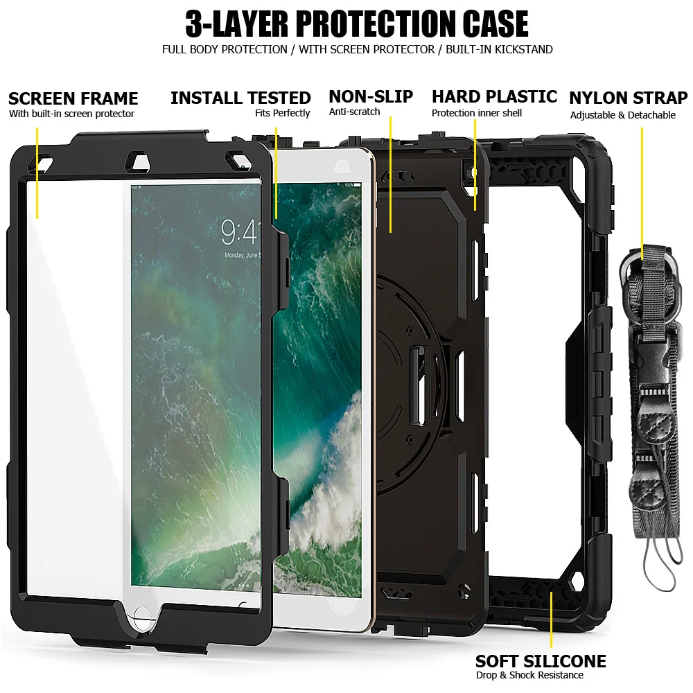 Kickstand Shockproof Case para Ipad Lápis Titular Capa Pet Screen Protector Alça de Ombro 10.2 7th 8th 9th2023 2023 2023 - Imagem 3
