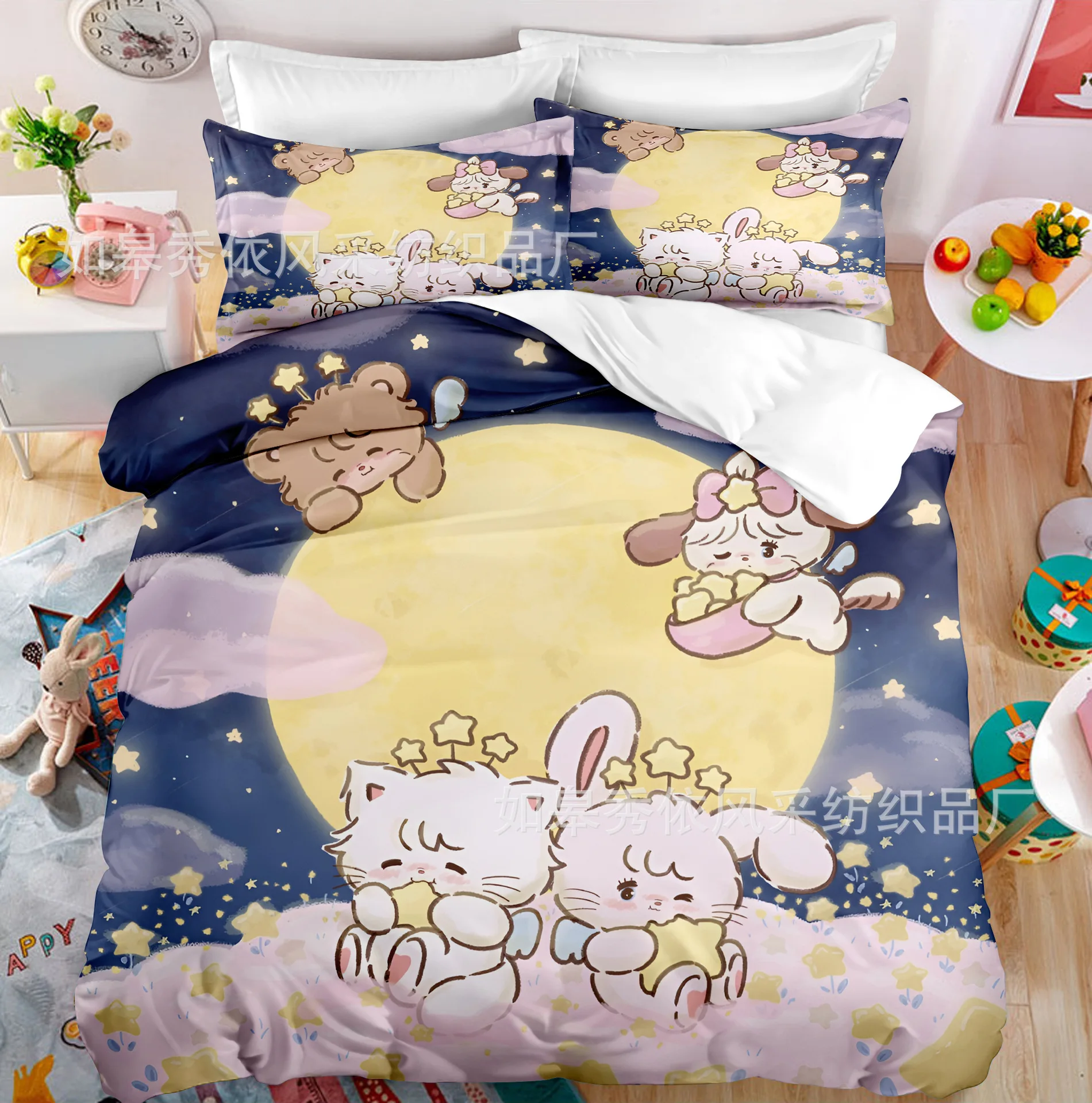 Kawaii MIKKO Bedding Sets Comforter Quilt Bed Cover Duvet Cover Pillow Case 2-3 Pieces Sets Kids Adult Size Cartoon Decoration 2