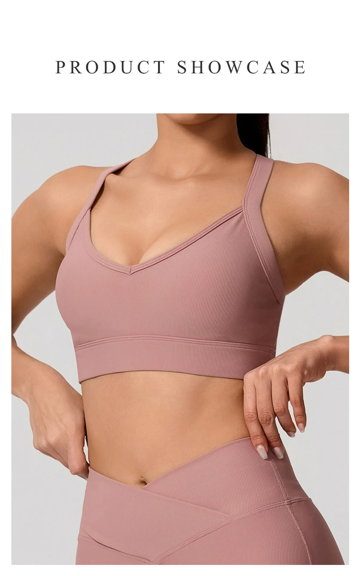 Ctenkevet Gerippter Sport-BH für Damen, Push-up-Yoga-Top, Lauf- und Fitness-BH – Damen-Sportunterwäsche mit überkreuztem Rücken – Detail 4