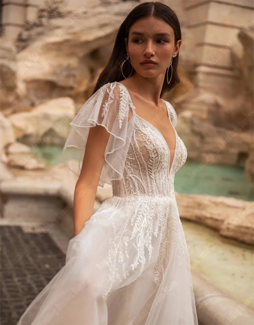 Tulle Short Sleeves Wedding Dresses Sweetheart Collar Bridal Gowns Elegant A-Line Mopping Length Vestidos De Novias Customized 4