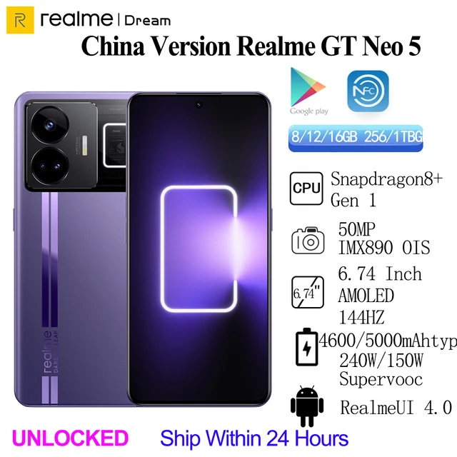 Оригинальный смартфон Realme GT Neo 5 Snapdragon 8 + Gen1 240/150 Вт Supervooc 4600/5000 мАч IMX890 OIS 6,74 дюйма AMOLED OTA 1