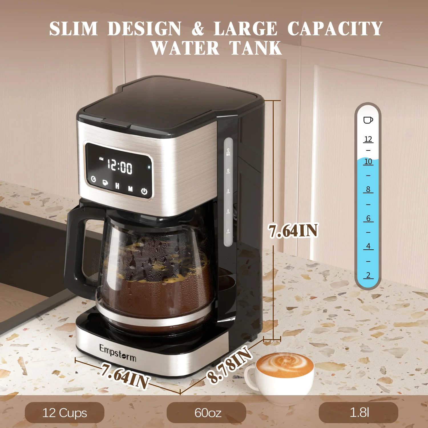 Empstorm Black Coffee Maker with Grinder - ماكينة...