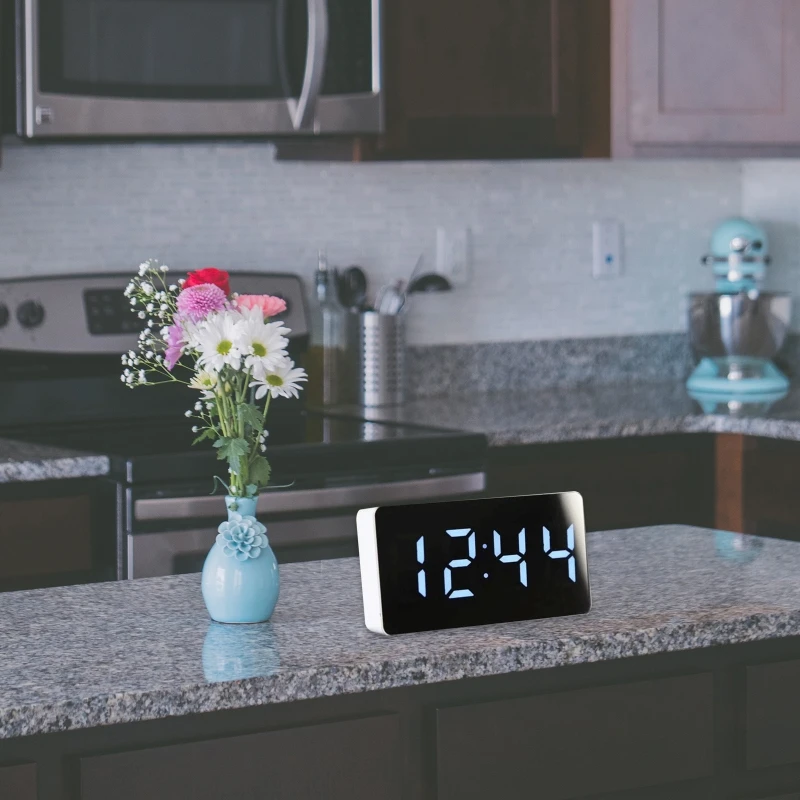 Digital Clock Large Display LED Electric Alarm Clock Mirrored Alarm USB Ports Modern Decorations for Car Decorations 5