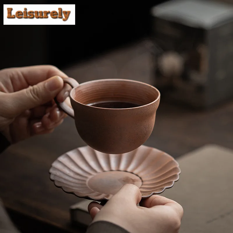 130ml Old Rock Mud Big Belly Coffee Mug With Plate Latte Cereal Mug Afternoon Tea Mug Beverage Bottle Cup Saucer Kit Tea Items