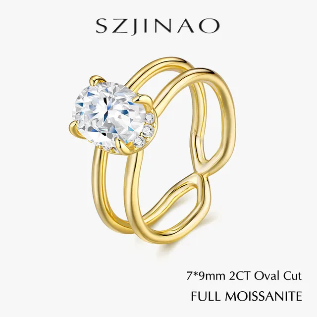 Oval Cut Moissanite Double Line Ring