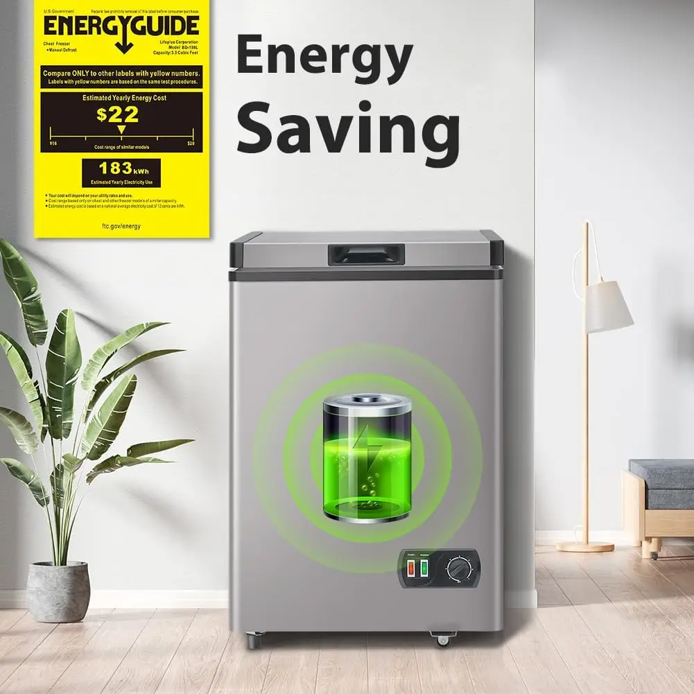 Chest Freezer, Small Deep Freezers Top Door with Removable Basket, 7 Temperature Control Energy Saving, Compact Freezer for Home
