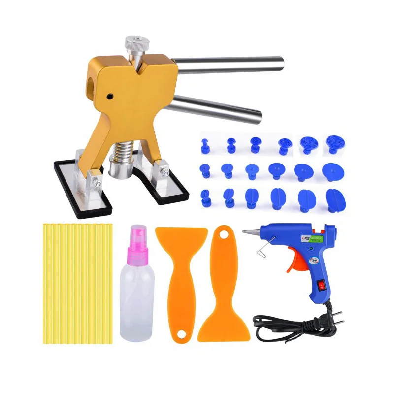 

33pcs Car Body Dent Puller Repair Tools Adjustable with Gold Lifter,Bridge 10x Glue Stickers 18pcs Suction Cup Tabs Gun 2xShovel