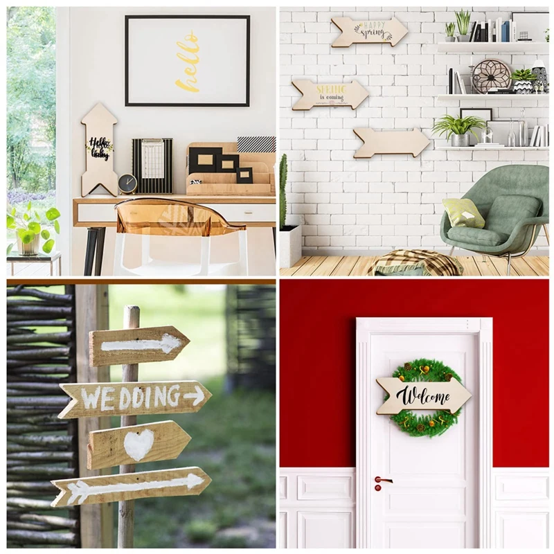 8PCS Wooden Arrow Shape Cutouts Slice Unfinished Arrow Wood Sign Blank Hanging Wooden Plaque Wood Slice Color