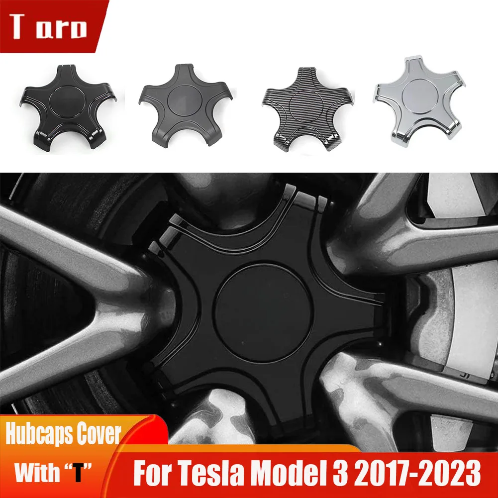 

4pcs Wheel Center Caps Hub Cover for Tesla Model 3 Five Claw Type Carbon Fiber Athletic Hubcaps Car Decoration Accessories 2020