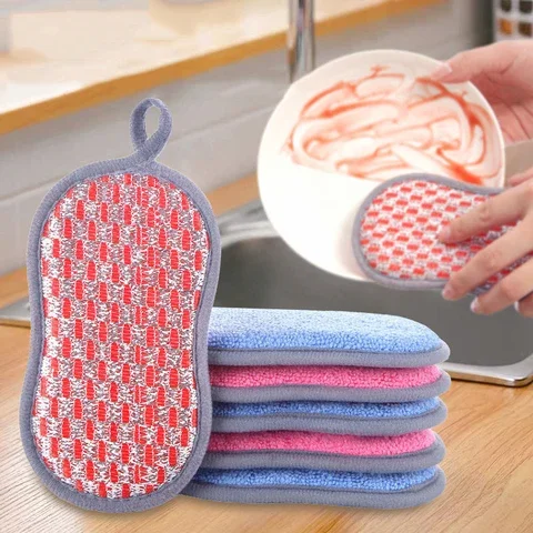 

Kitchen Cleaning Sponge Scouring Pad Dishwashing Brush Pot Brush Double Sided Magic Wipe Sponge Household Cleaning Brush