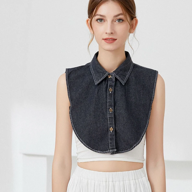 Fake Collar Denim For Women Detachable Shirt Blouse Accessories