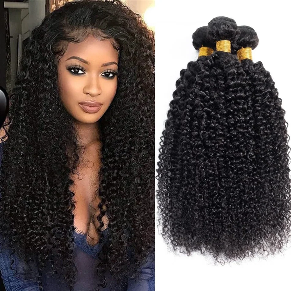 10A Brazilian Curly Bundles Unprocessed Kinky Curly Human Hair Weave 3/4 Pieces Deep Wave 100% Human Hair Extensions No Tangle