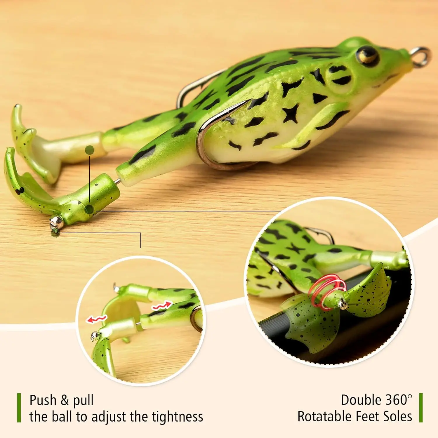 Topwater Frog Lure Bass Trout Fishing Lures Kit Set Realistic Prop Frog Soft Swimbait Floating Bait with Weedless Hooks - 3
