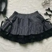 Mini skirt cute sexy high spring waist deep blue black patchwork color with bow lace-up Cool girl Spice skirt short skirt Y2K 1